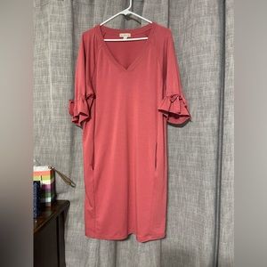 Live and Let Live Womens Bell 3/4 Sleeve Coral Stretchy Dress